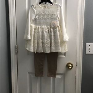 NWT cream shirt and brown leggings set